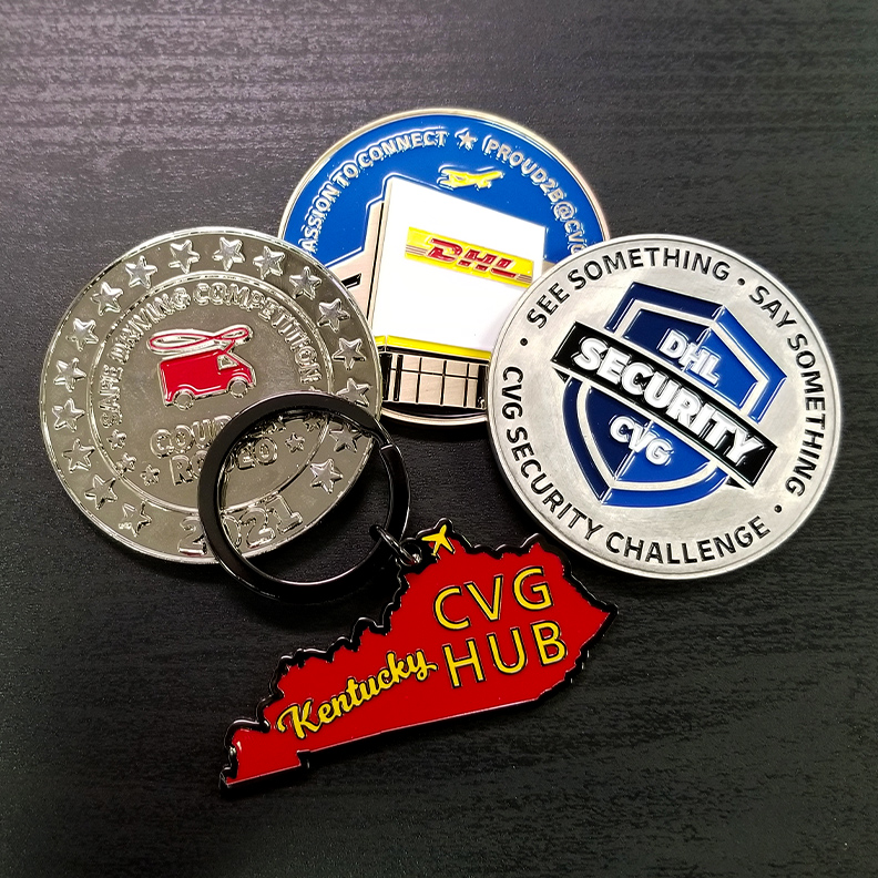 Custom filled DHL Keychains and coins