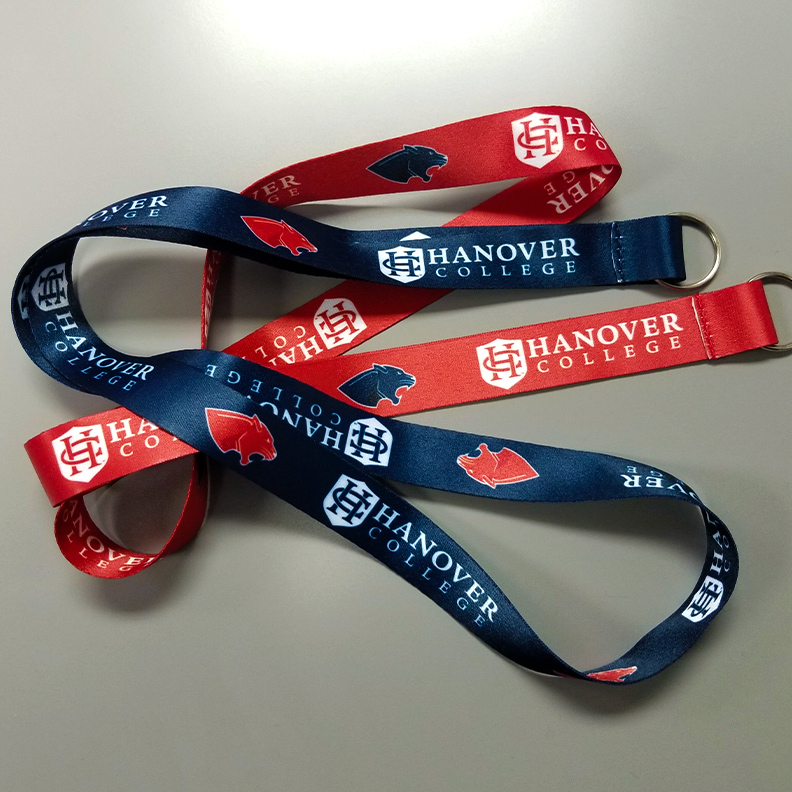 Hanover College lanyards of various colors