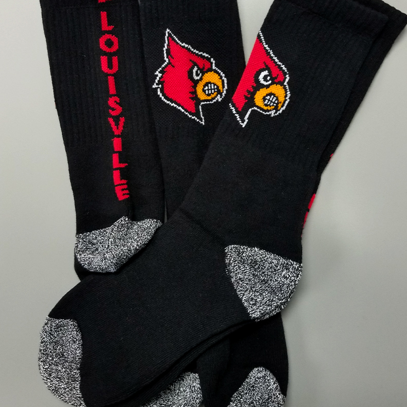 UofL Cardinal black socks.