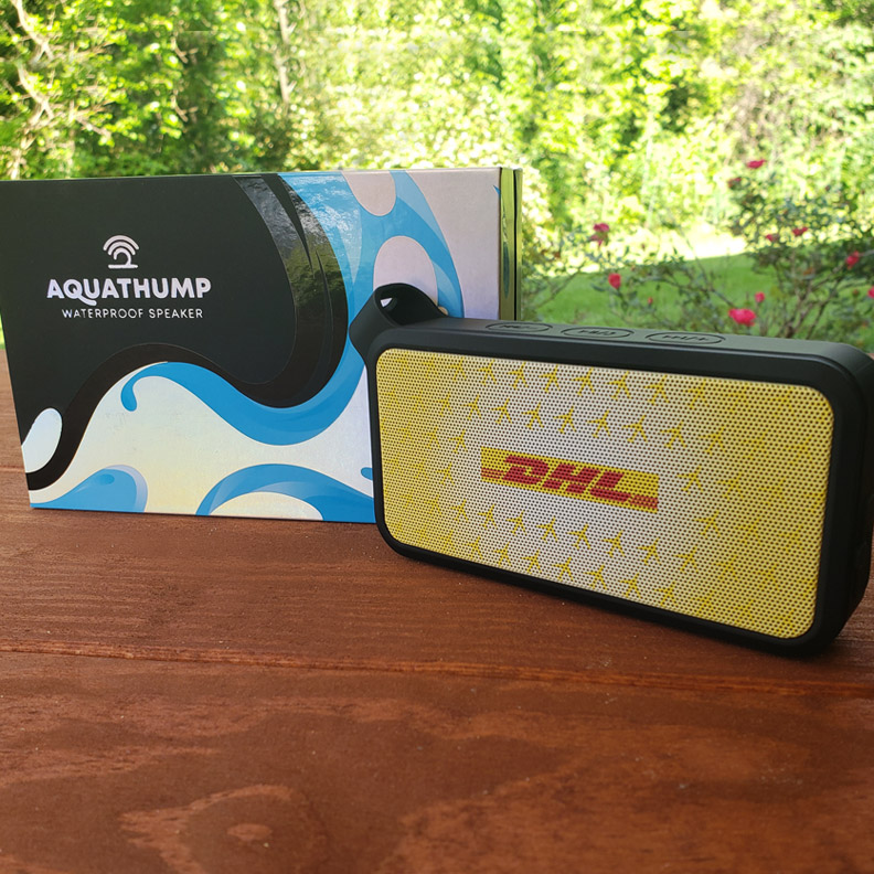 An Aquathump custom DHL speaker.